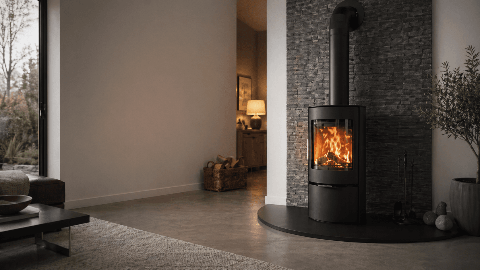 Contemporary stove used to represent pellet stove installations