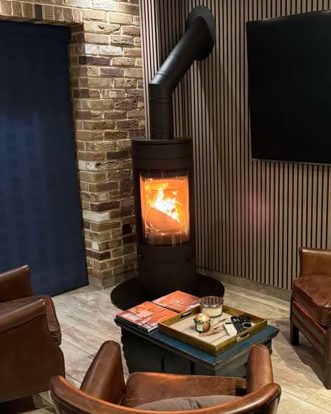 Hunter Halo Radial Stove Installation in a Whiskey Den view 6