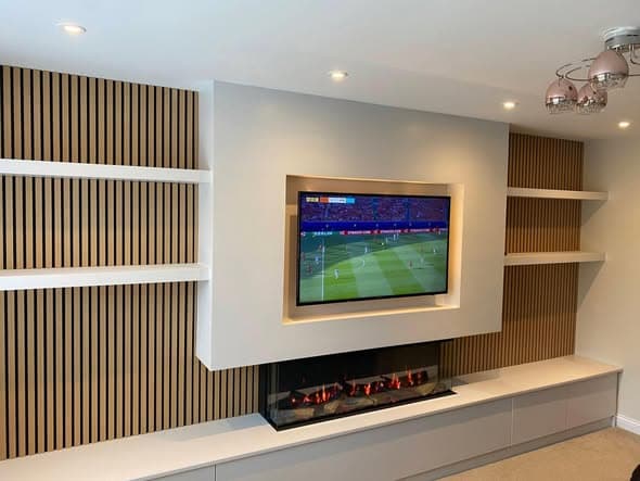 Bespoke Alcove Units and Media Wall in Stiffkey Blue