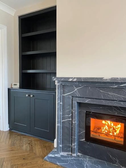 Bespoke Alcove Units and Media Wall in Stiffkey Blue view 5