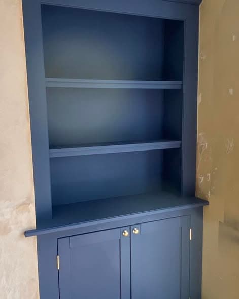 Bespoke Alcove Units and Media Wall in Stiffkey Blue view 6