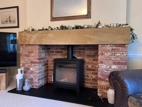 Custom Brick Fireplace with Parkray Aspect 8 Stove view 3