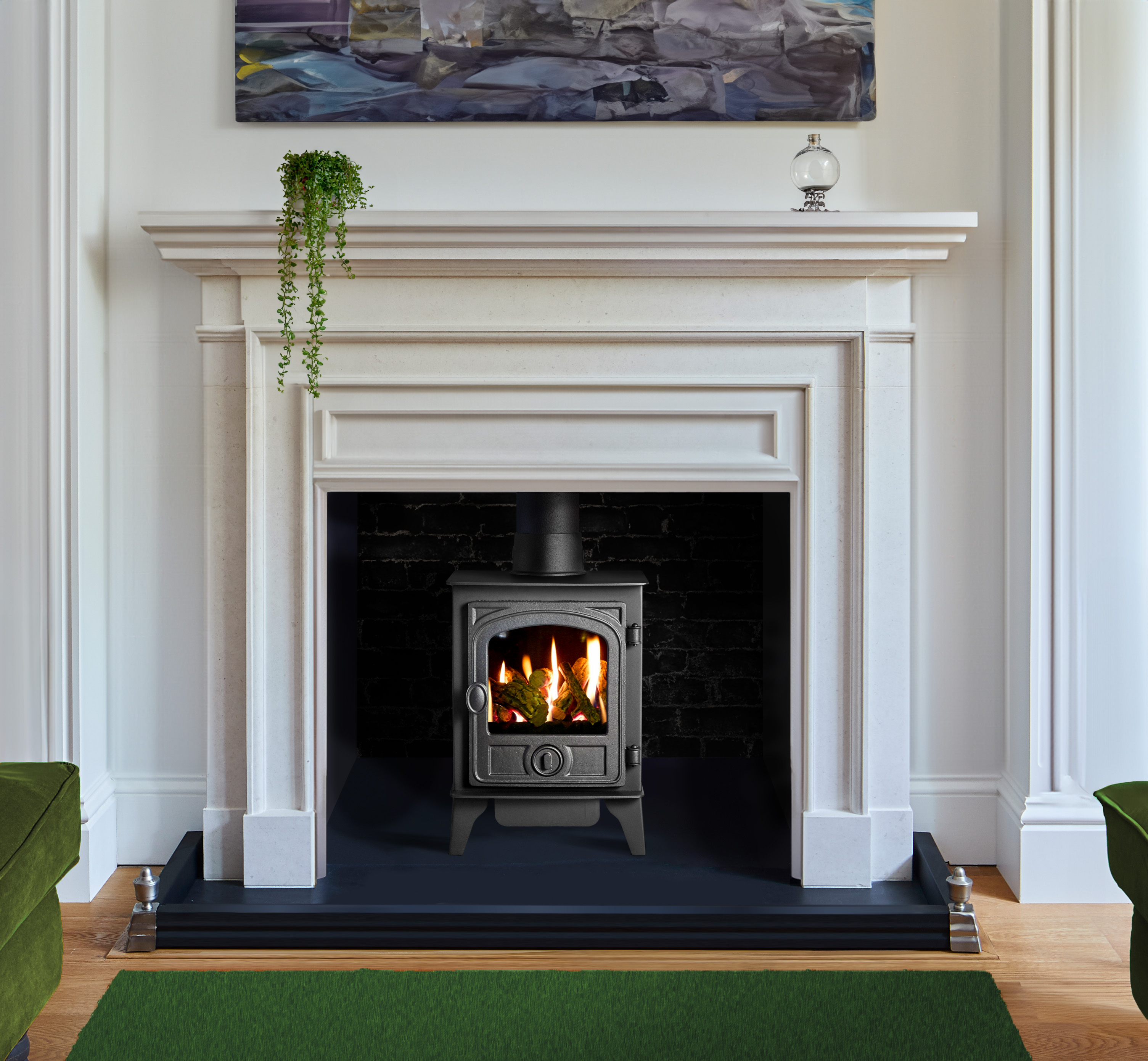 Traditional fireplace roomset with a fitted fire