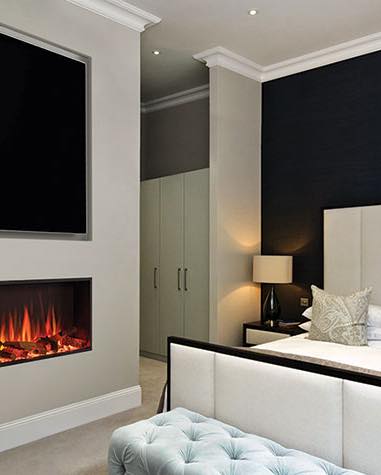 Long linear electric fire media wall