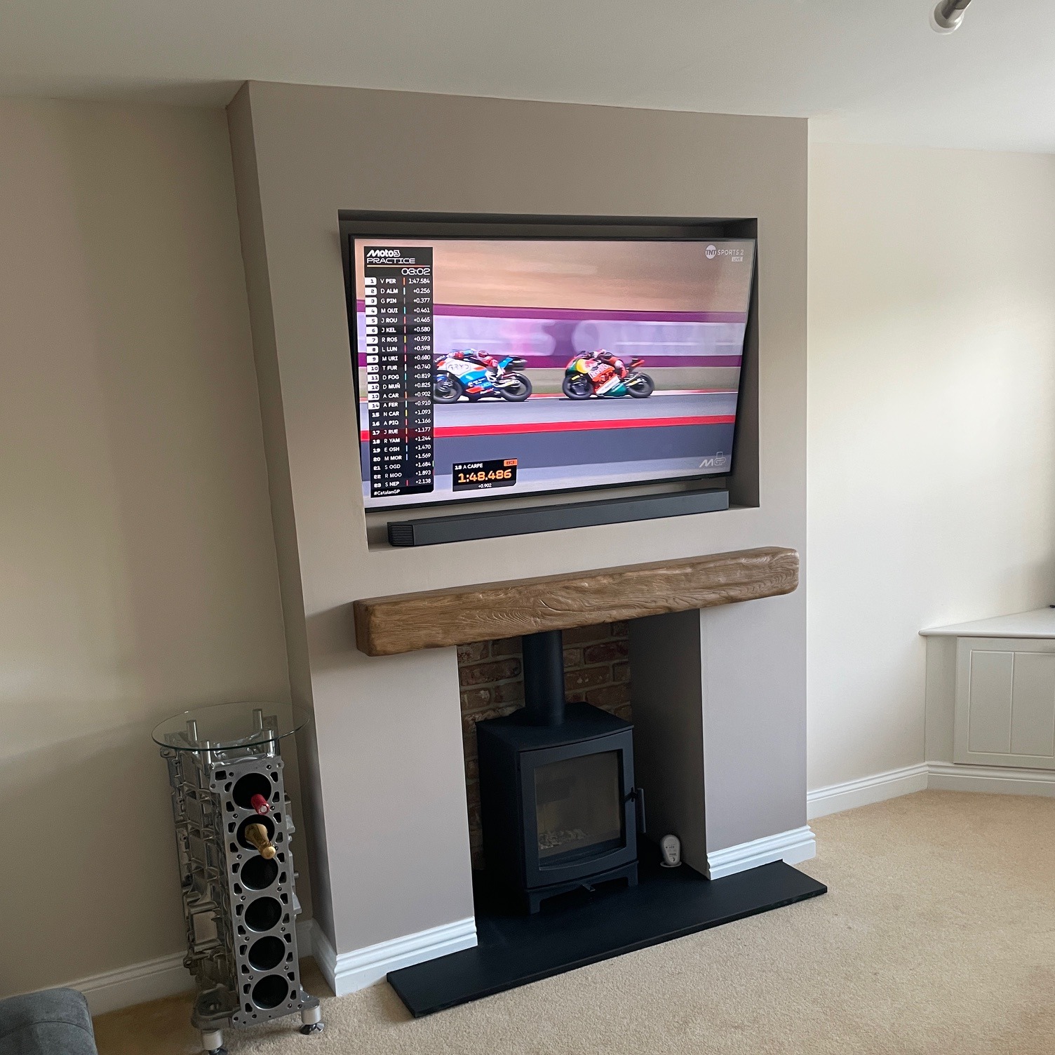False Chimney Breast with Inset TV and Wood Burning Stove view 3