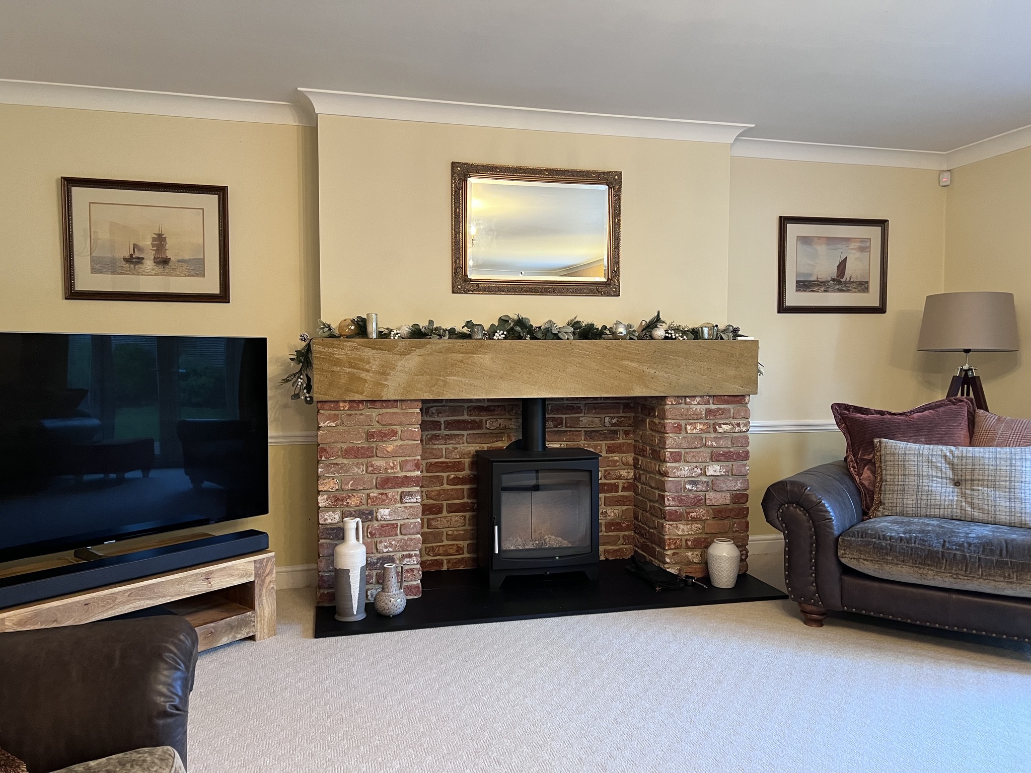 Custom Brick Fireplace with Parkray Aspect 8 Stove