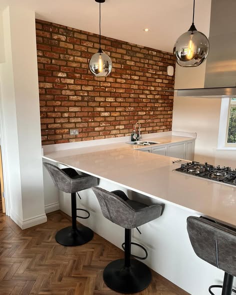 Brick Slip Feature Wall in a Swarland Kitchen