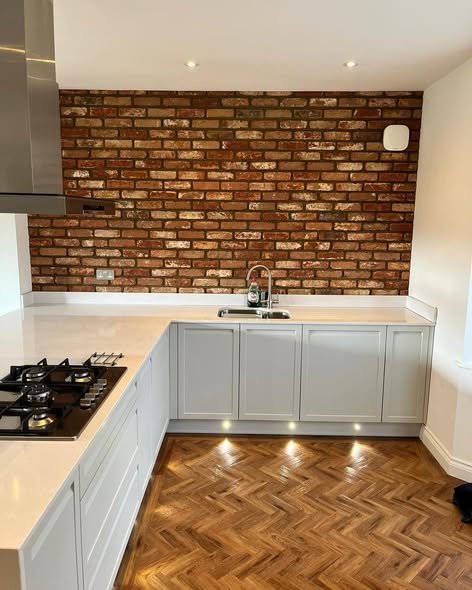 Brick Slip Feature Wall in a Swarland Kitchen