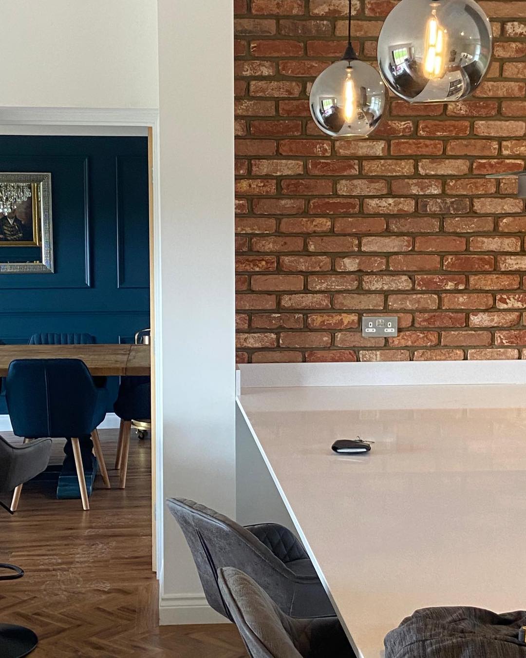 Brick Slip Feature Wall in a Swarland Kitchen