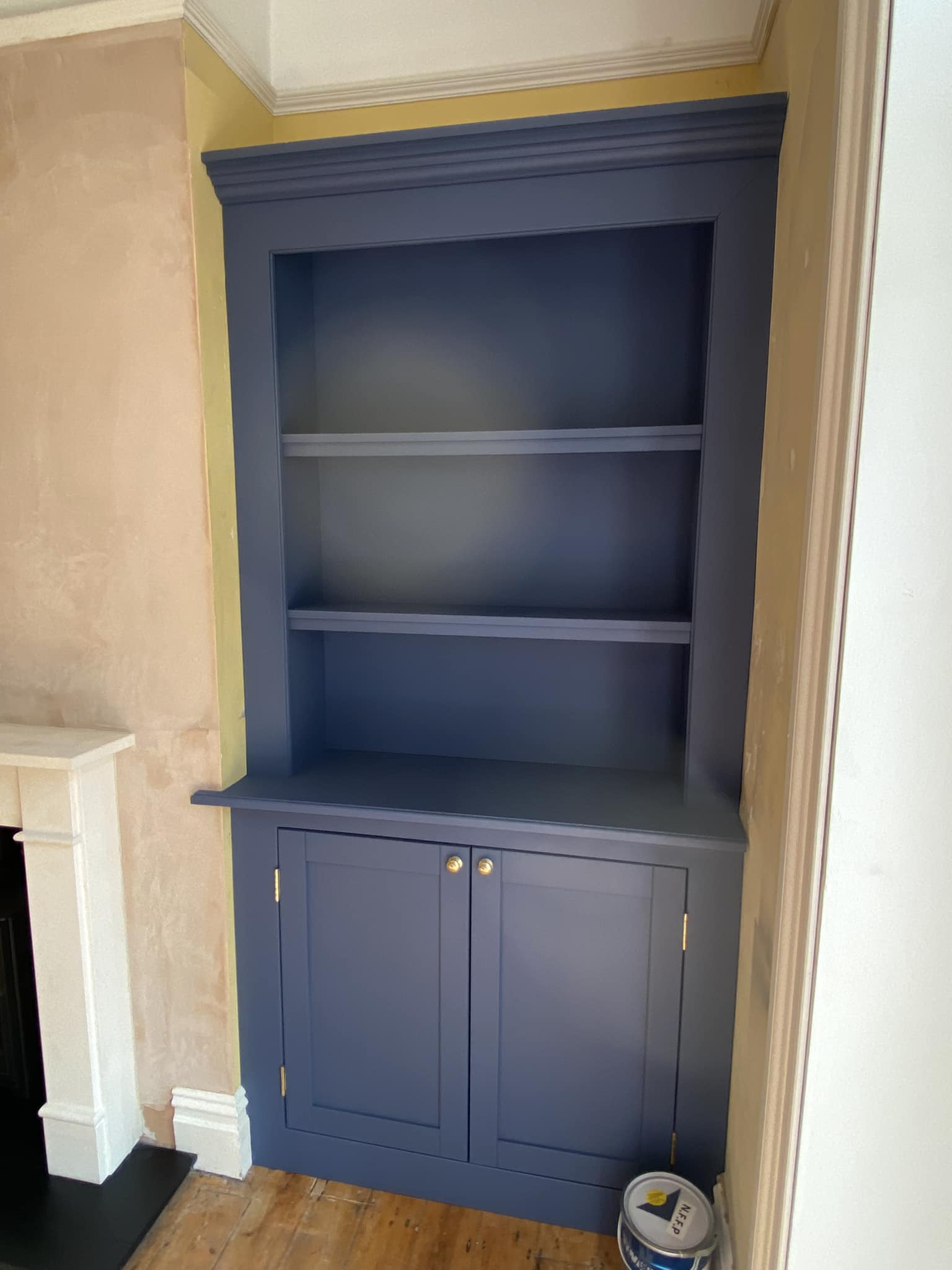 Bespoke Alcove Units and Media Wall in Stiffkey Blue