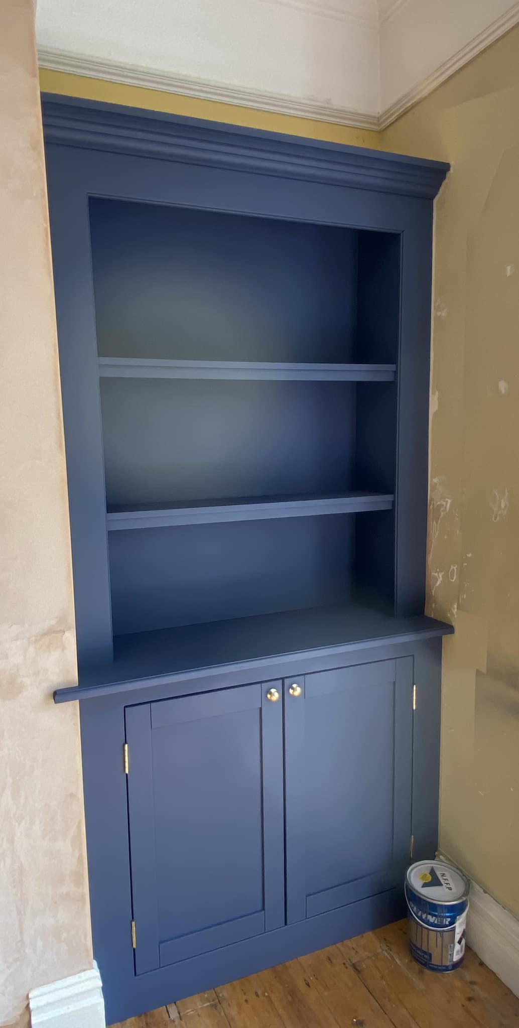Bespoke Alcove Units and Media Wall in Stiffkey Blue