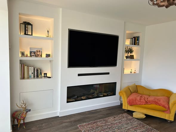 Bespoke Media Wall with Display Boxes and Concealed Storage