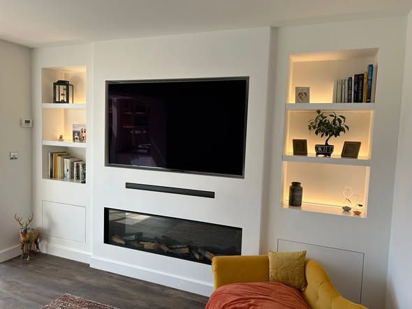 Bespoke Media Wall with Display Boxes and Concealed Storage