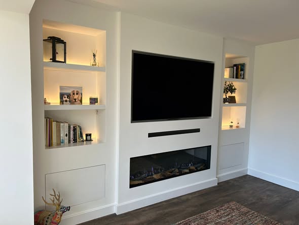 Bespoke Media Wall with Display Boxes and Concealed Storage