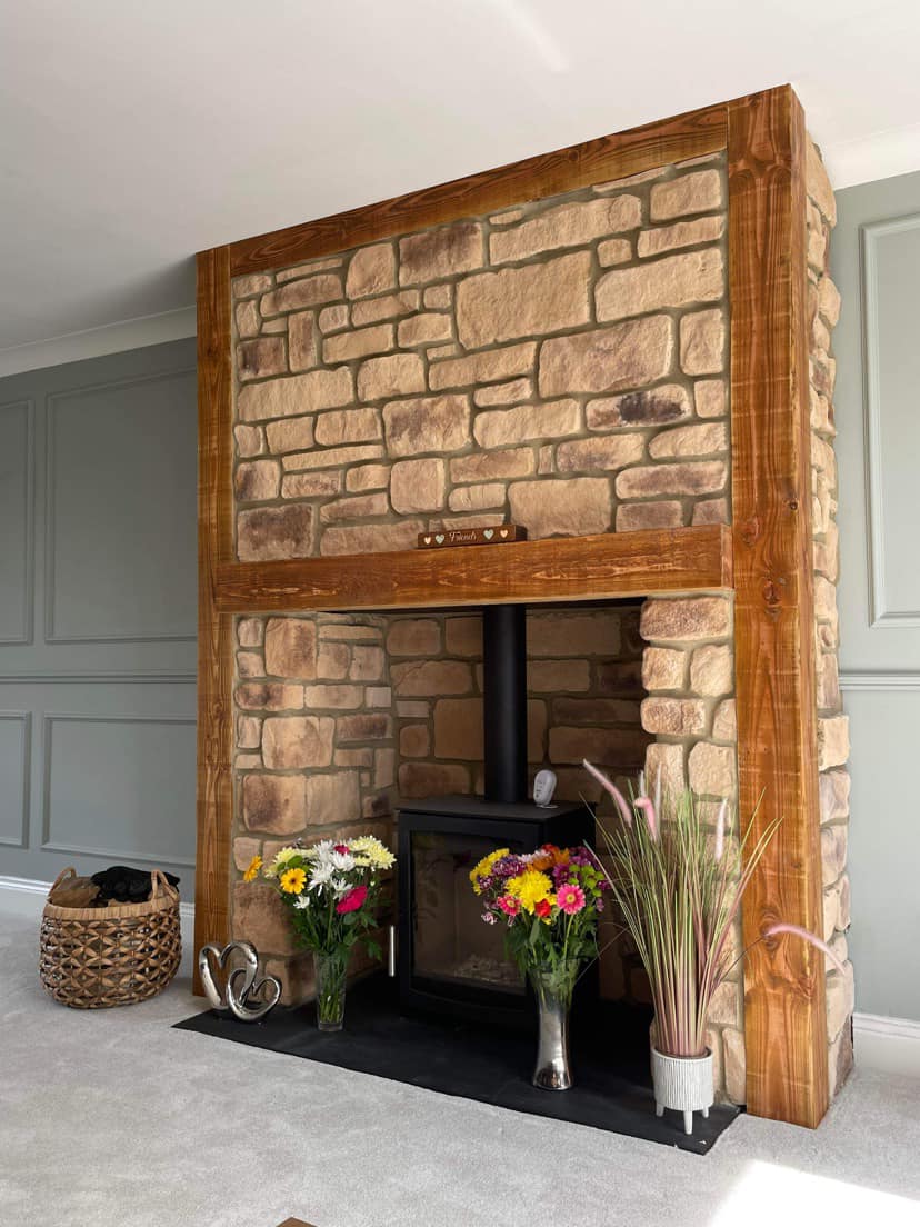 Stone-Clad Chimney Breast with Wood Burning Stove