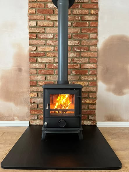 Fireplace Refresh with Shaped Slate Hearth and Brick Slip Back Panel