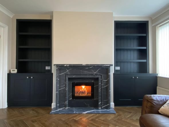 Blyth Bespoke Fireplace Wall with Marble Surround and Bookcases