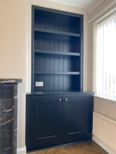 Blyth Bespoke Fireplace Wall with Marble Surround and Bookcases