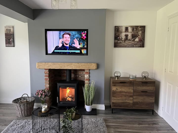 Morpeth Feature Fireplace with Wood Burning Stove and External Flue