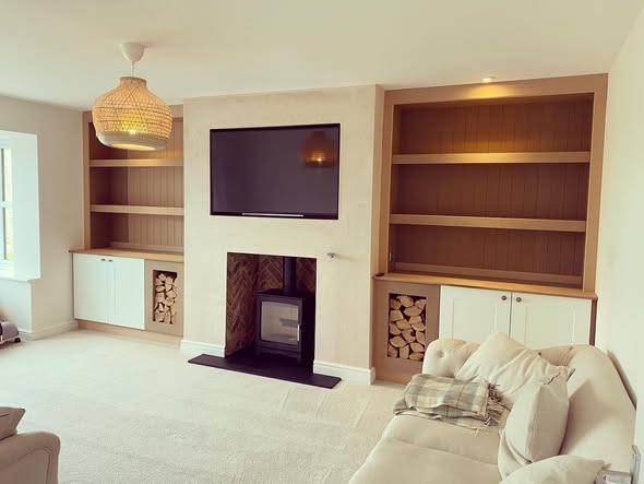 Crawcrook New-Build Living Room with Stove and Bespoke Bookcases
