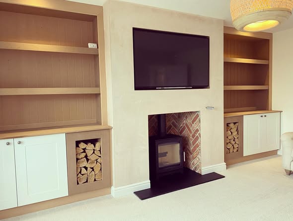 Crawcrook New-Build Living Room with Stove and Bespoke Bookcases