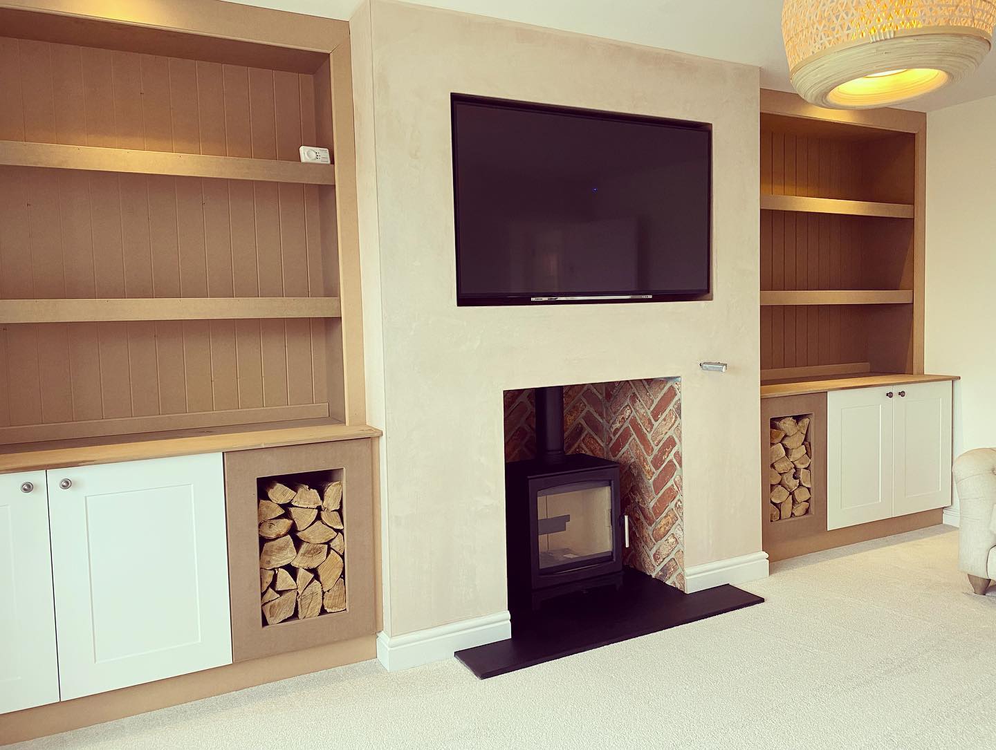Crawcrook New-Build Living Room with Stove and Bespoke Bookcases