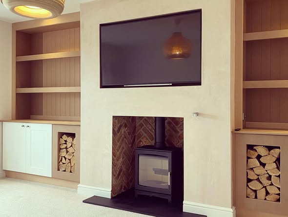 Crawcrook New-Build Living Room with Stove and Bespoke Bookcases