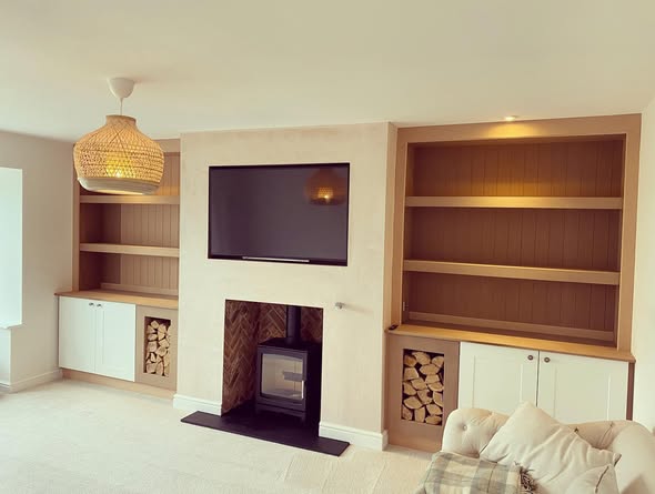 Crawcrook New-Build Living Room with Stove and Bespoke Bookcases