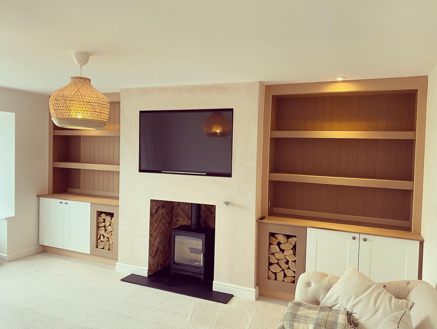 Crawcrook New-Build Living Room with Stove and Bespoke Bookcases