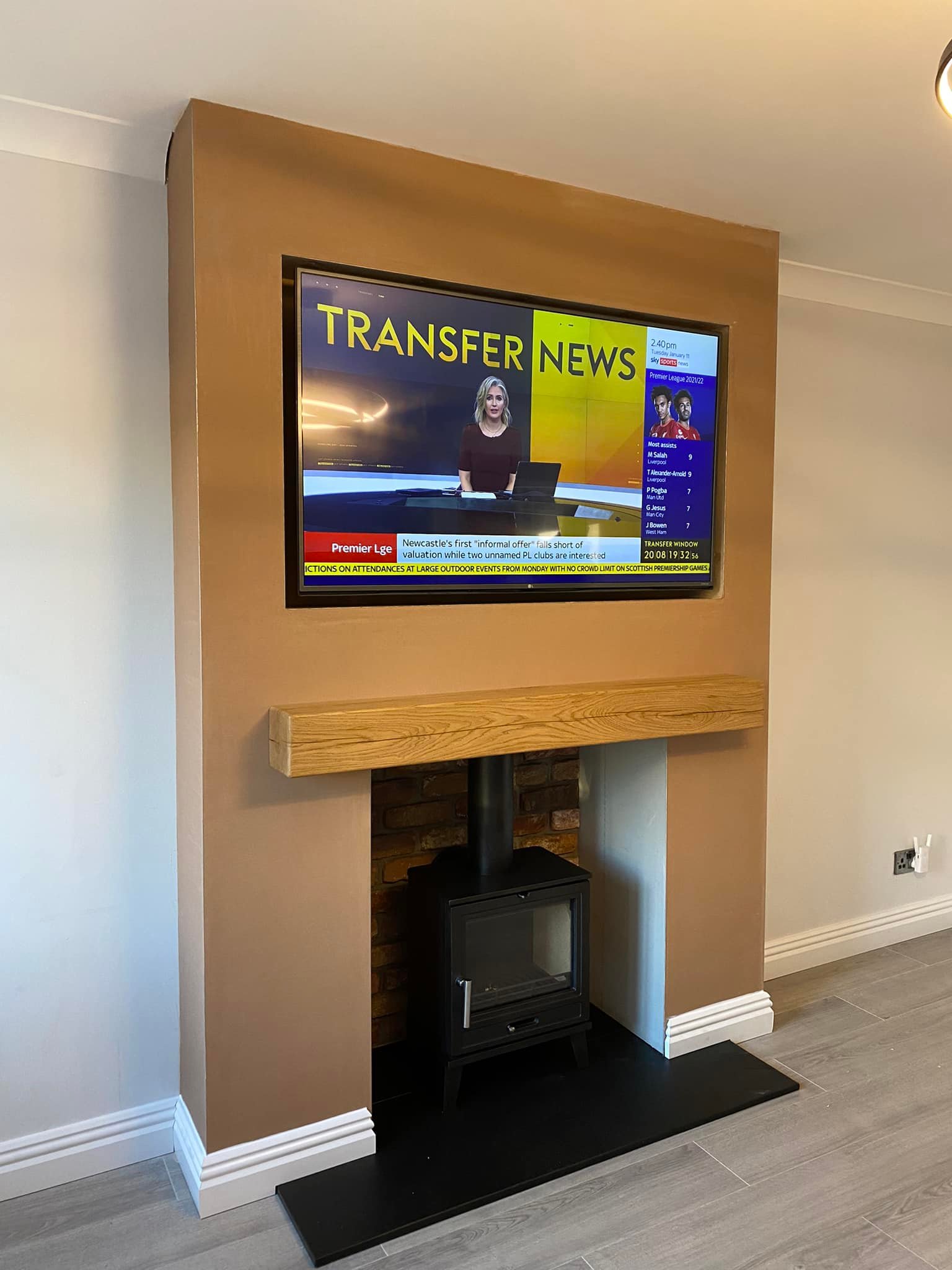 Flat Wall Transformed with Stove and Inset TV