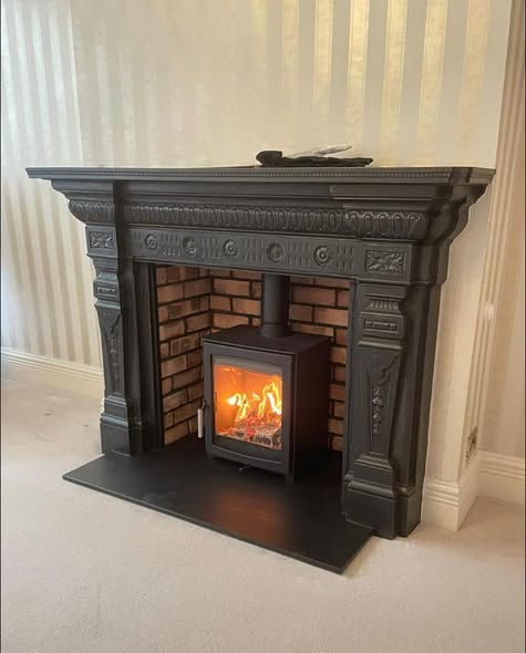 Steel-Framed Chimney Breast with Stove and Inset TV
