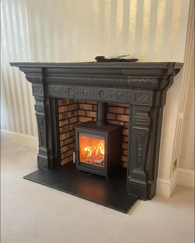 Steel-Framed Chimney Breast with Stove and Inset TV