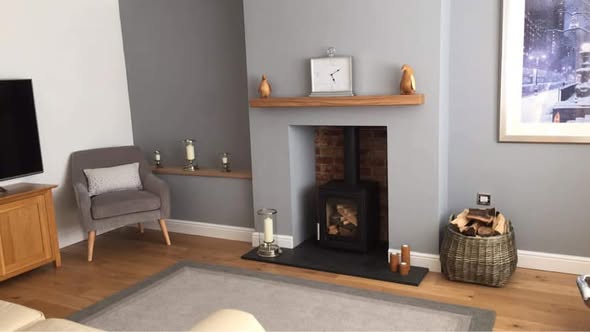 Norvik 5 Fireplace Transformation with Buff Limestone Hearth