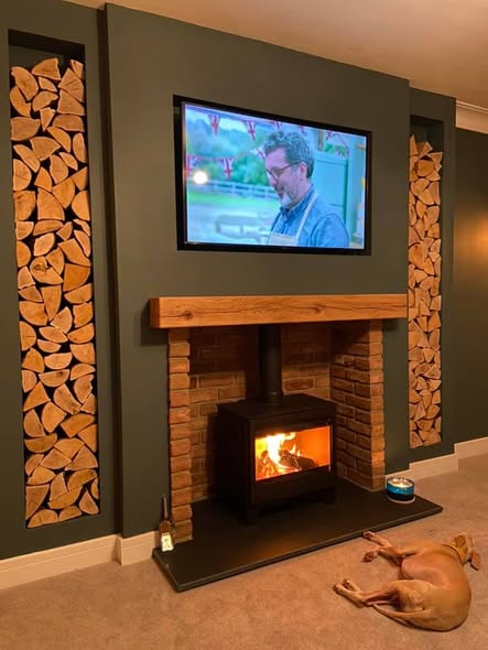 Feature Chimney Breast with Inset TV and Log Stores