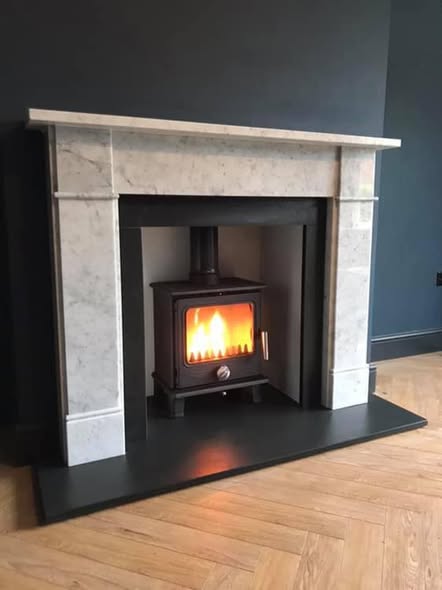 Bowfell Stove Fireplace Makeover with Lit Beam