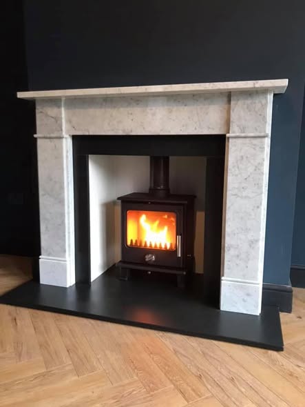 Bowfell Stove Fireplace Makeover with Lit Beam
