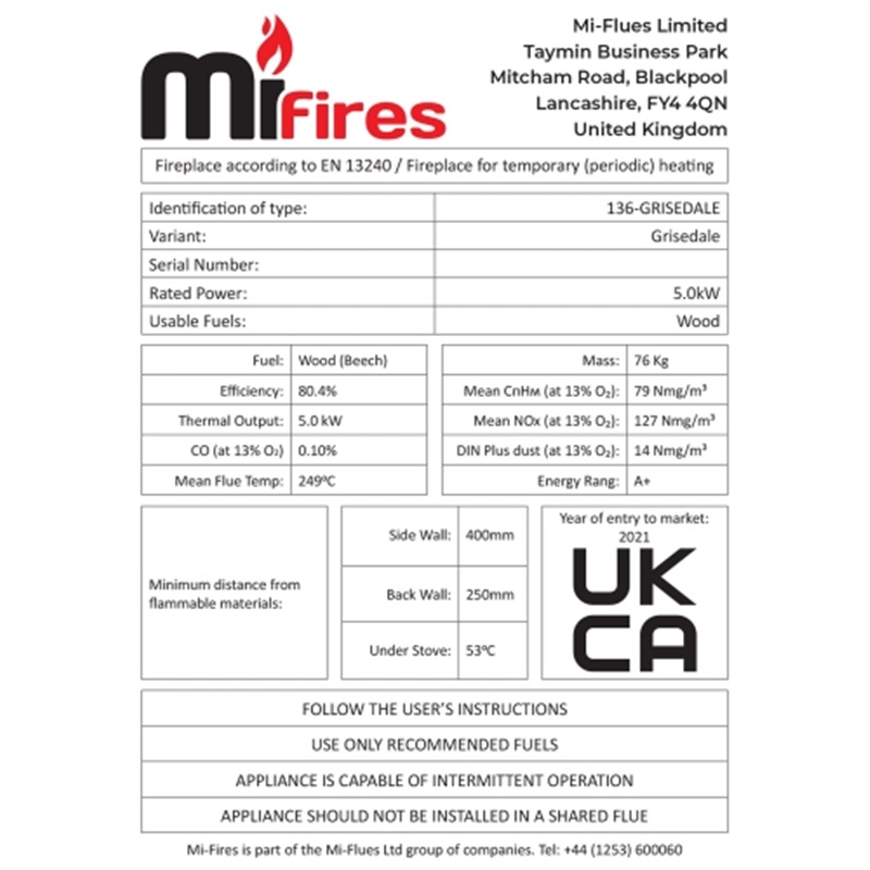 MI Fires Grisedale Data Sheet