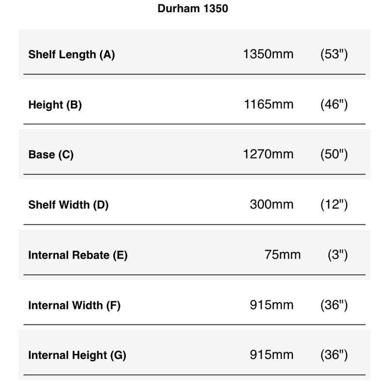 Durham 1350 fire surround dimensions