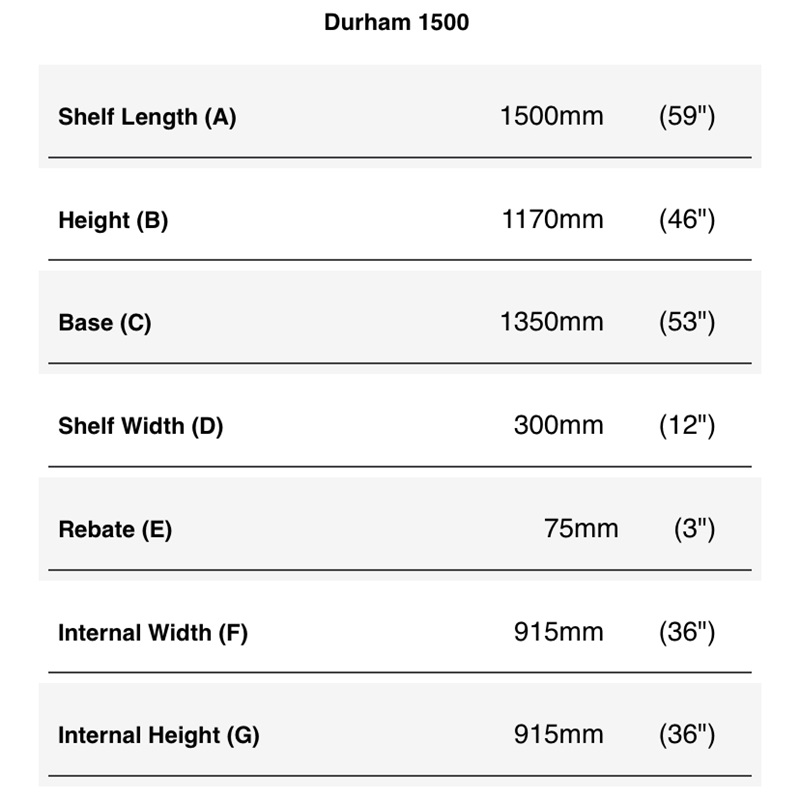 Durham 1500 fire surround dimensions